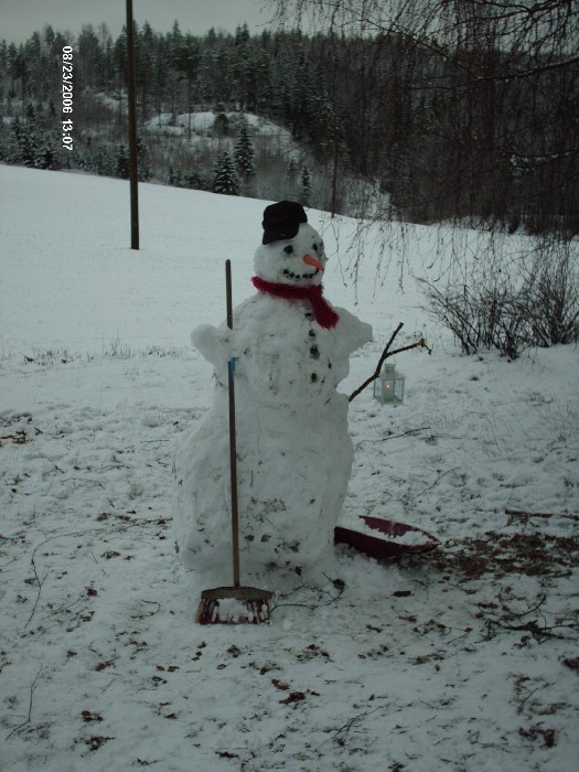 Yhdess teimme ison lumiukon, jolle laitettiin kaikki tarpeellinen.